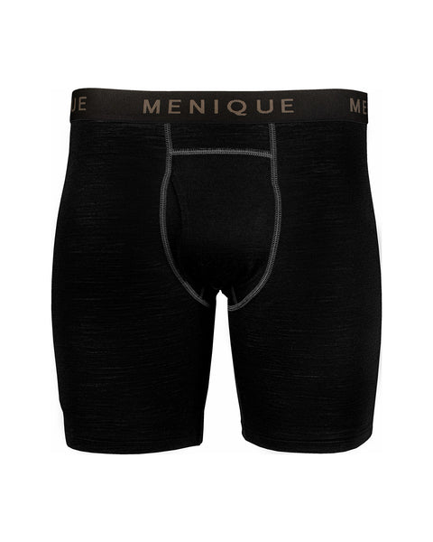 La ropa interior tipo bóxer para hombre de Menique en color negro, fondo blanco.