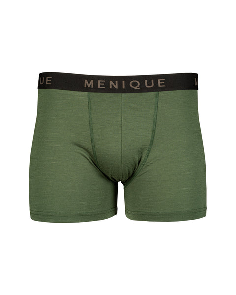 los calzoncillos cortos para hombre de menique con cintura con logo, color verde oscuro, fondo blanco.