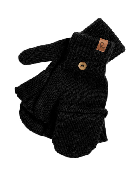 Guantes convertibles para hombre de merino tejido en negro