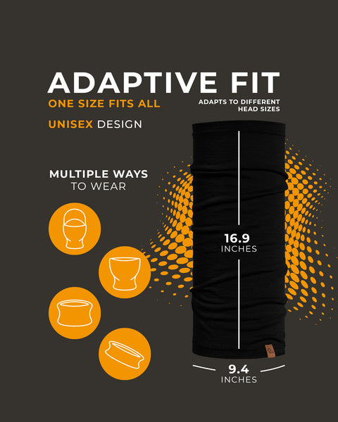 Cinta para la cabeza negra con texto e iconos sobre un fondo oscuro