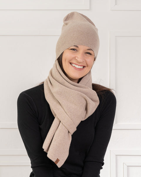 Conjunto de 2 piezas para mujer: gorro de punto y bufanda de merino y cachemir