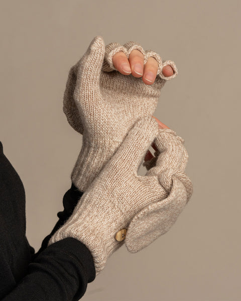 Guantes convertibles para mujer tejidos en merino color beige crema