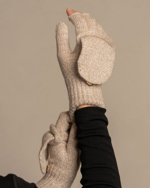 Guantes convertibles para mujer tejidos en merino color beige crema