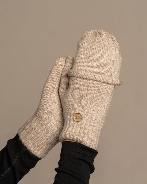 Guantes convertibles para mujer tejidos en merino color beige crema