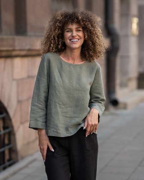 Blusa de Lino Nora Verde Piedra