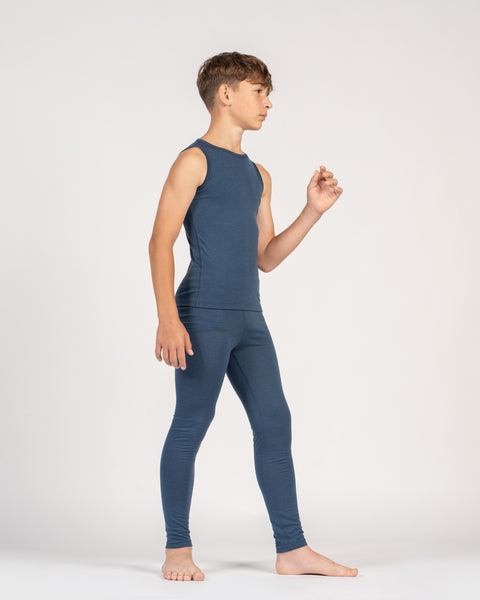 Conjunto infantil de camiseta sin mangas y pantalón corto de merino 2 piezas en denim