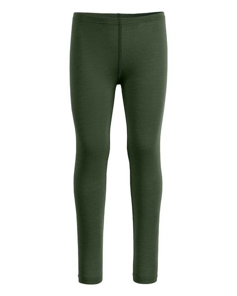 los pantalones menique de merino de 160 g/m² para niños en color verde oscuro, vista frontal.