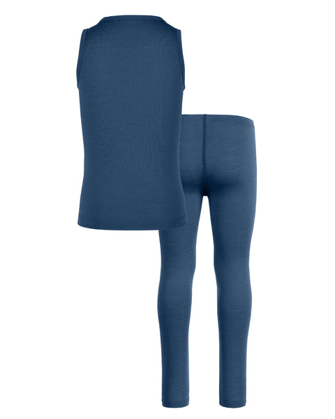 Conjunto infantil de camiseta sin mangas y pantalón corto de merino 2 piezas en denim