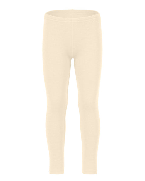 Front view of the menique kids' 250 gsm merino pants in natural color, white background.