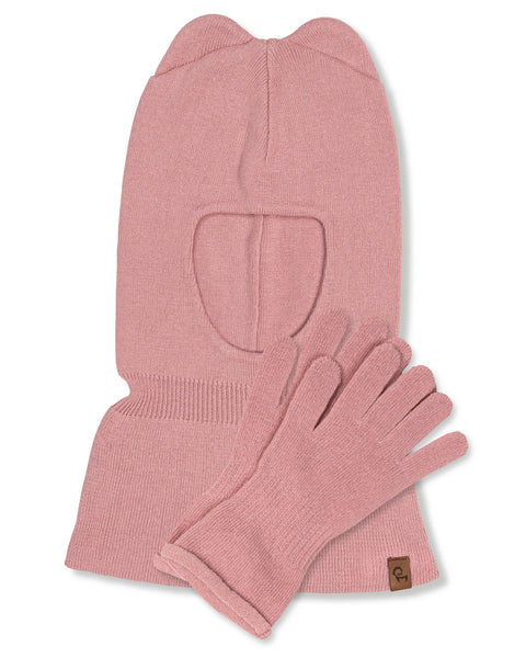 Kids' Knit Balaclava & Gloves Cotton 2-Piece Set Candy Pink