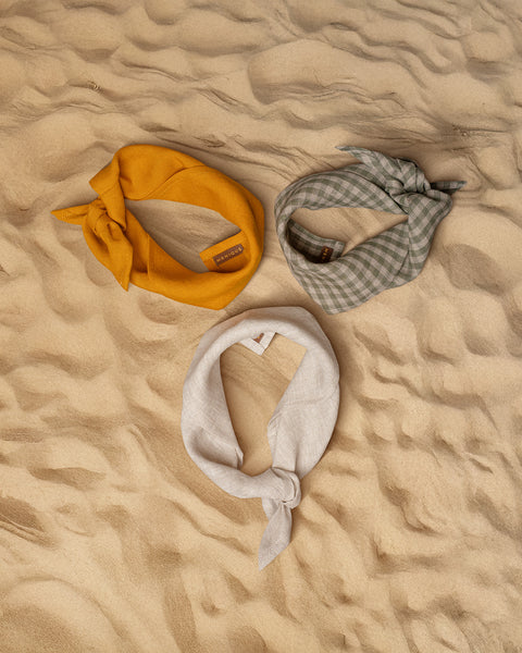 Pañuelo de lino: Amarillo picante, Natural, Cuadros vichy