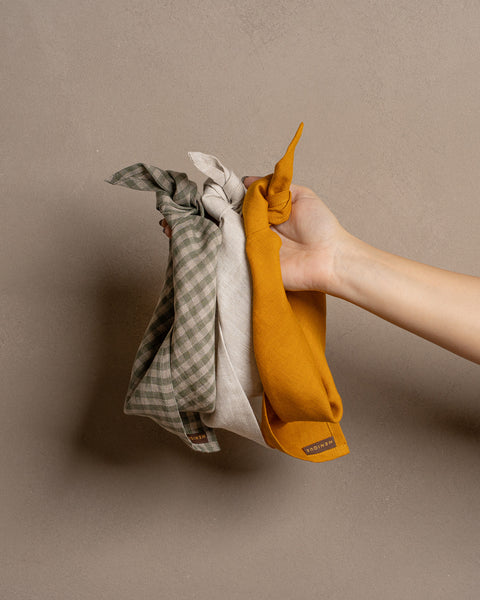 Pañuelo de lino: Amarillo picante, Natural, Cuadros vichy
