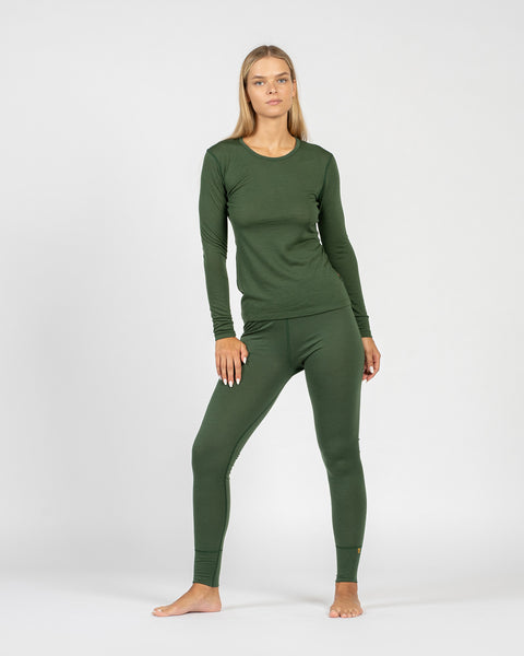 Conjunto de 2 piezas para mujer: camiseta de manga larga 160 y pantalones en verde oscuro