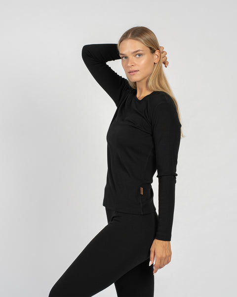 Conjunto de 2 piezas para mujer: camiseta de manga larga y leggings 250 en negro