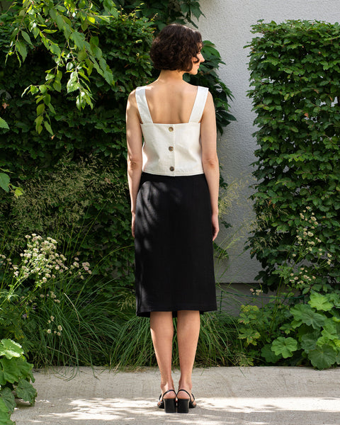 Top corto de lino con peto y botones en la espalda Amiri