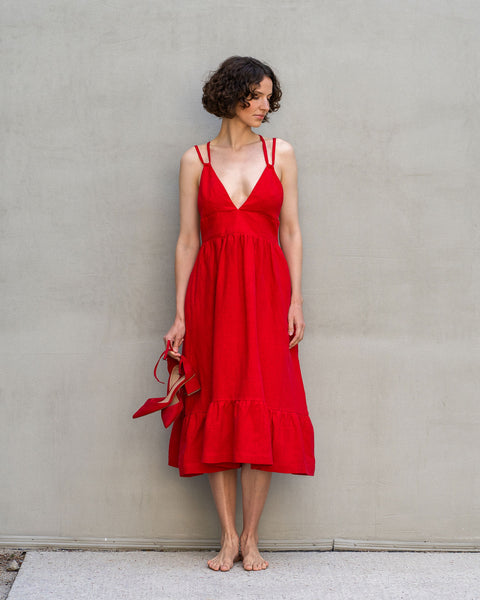 Vestido de lino sin espalda con cordones Anika