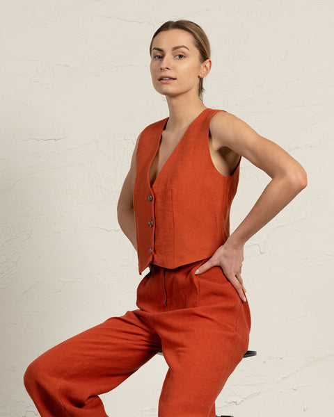 Chaleco de lino para mujer Ava Rojo Canela