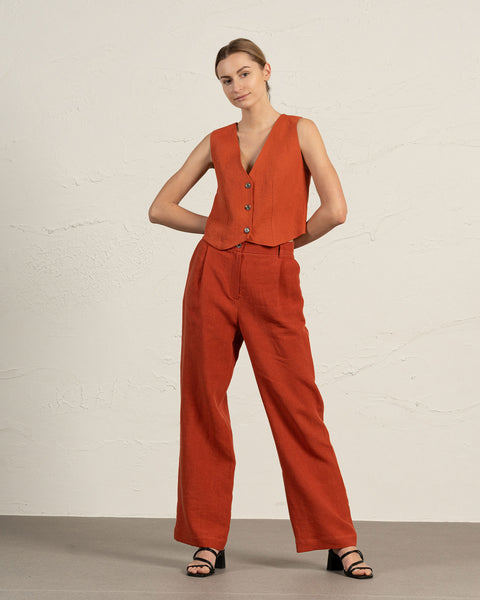 Chaleco de lino para mujer Ava Rojo Canela