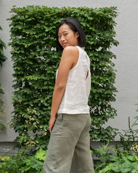 Camiseta de lino de cuello alto Nina Blanco Puro