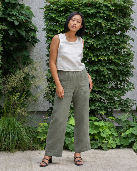 Top corto de lino con espalda cruzada Serena Blanco Puro