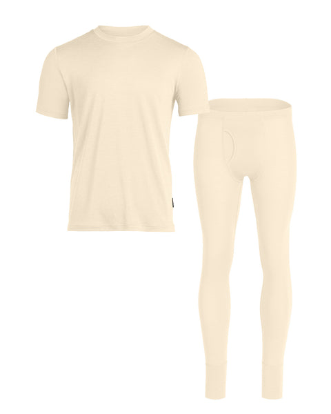Imagen del conjunto de camiseta de manga corta y pantalones cortos para hombre de lana merina