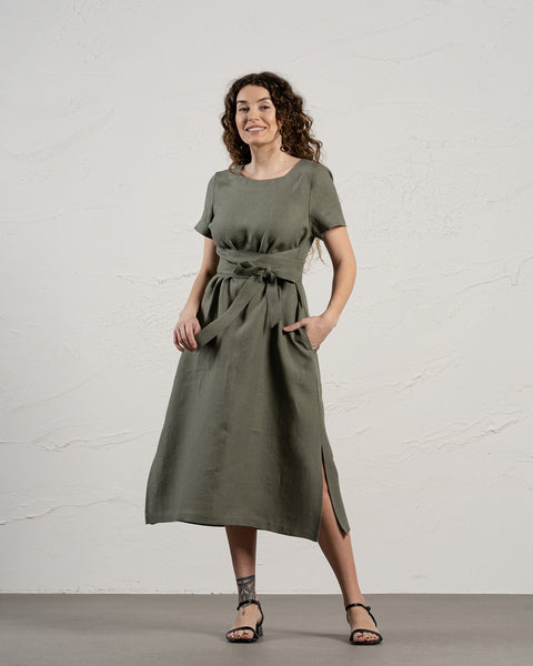 Vestido corto cruzado Obi Milly verde piedra