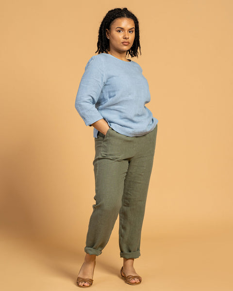 Pantalones de lino Dakota en verde piedra