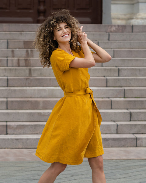 Vestido cruzado de lino Eliana