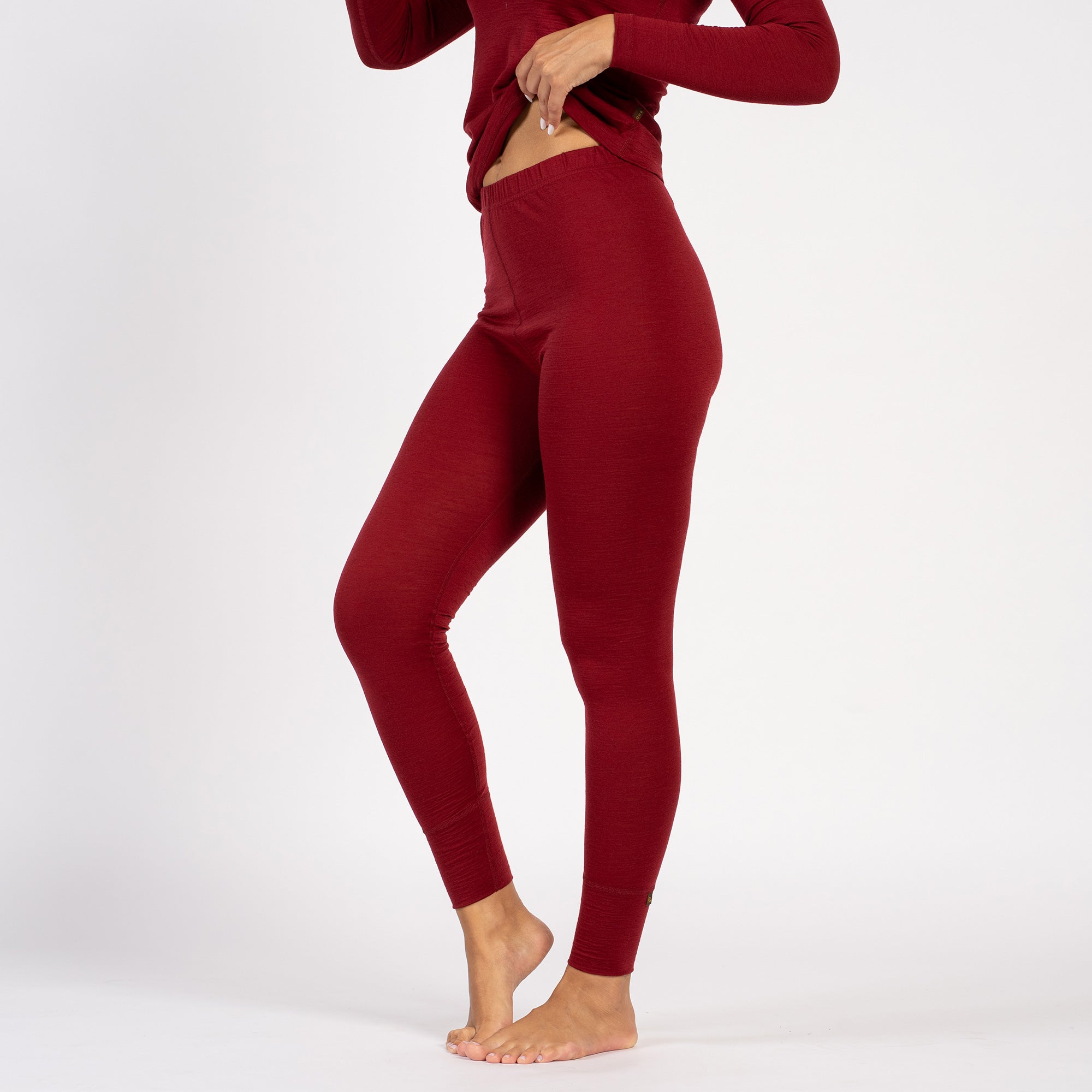 Leggings térmicos de lana merina royal cherry para mujer, ajuste ceñido.