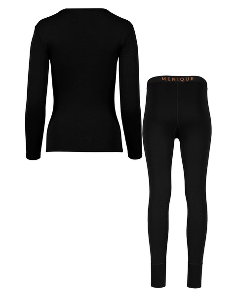 Conjunto de 2 piezas para mujer de merino 250: camiseta de manga larga y pantalones en negro