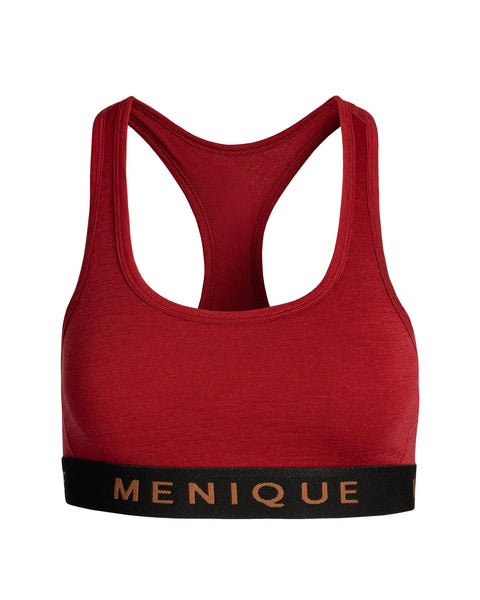 el sujetador deportivo para mujer menique royal cherry, fondo blanco.