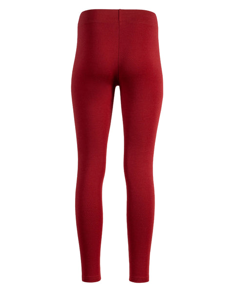 the menique women's legging from 250gsm merino in royal cherry color, back view.