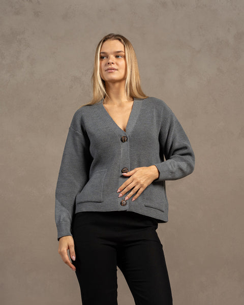 Cárdigan de lana merina para mujer Hazel gris oscuro