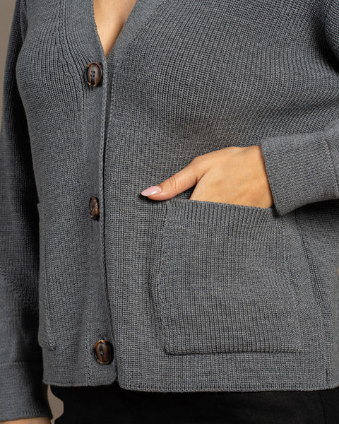Cárdigan de lana merina para mujer Hazel gris oscuro