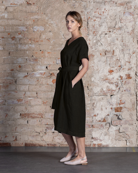 Vestido Holgado de Lino Joelle Negro Puro