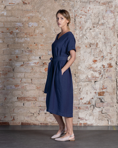 Vestido suelto de lino Joelle azul tormenta