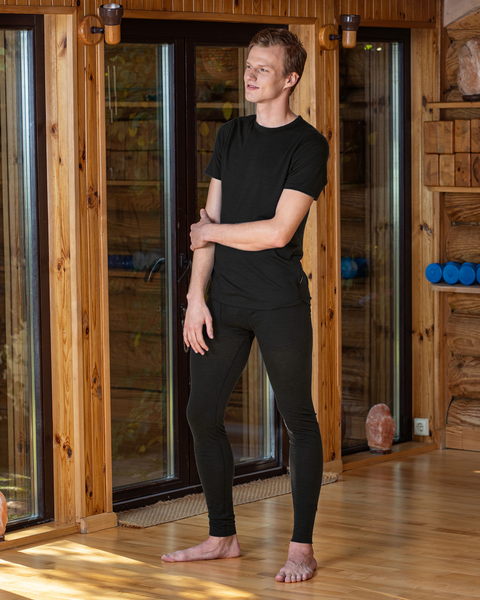 Conjunto para hombre de 2 piezas en merino 160: camiseta de manga corta y pantalón negro