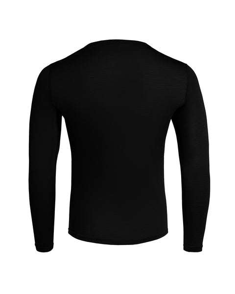 Camiseta térmica de manga larga para hombre 160 cuello redondo negra espalda