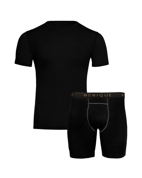 Camiseta y bóxers para hombre, conjunto de 2 piezas, negro