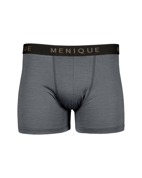 los calzoncillos cortos para hombre de menique con cintura con logo, color gris oscuro, fondo blanco.