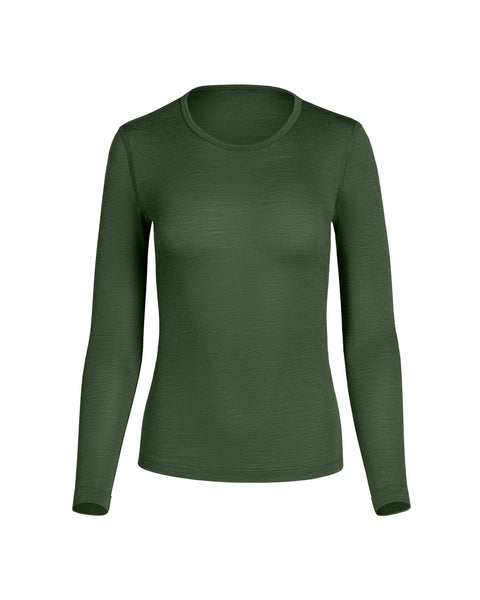 Camiseta térmica de manga larga para mujer 160 cuello redondo verde oscuro