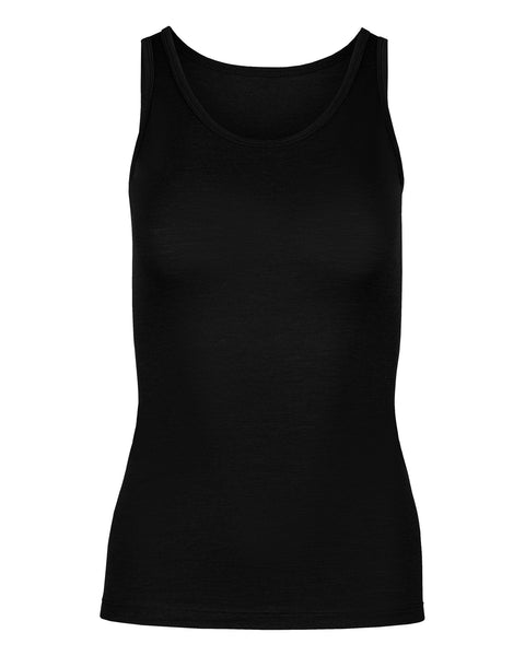 Camiseta sin mangas de mujer en merino negra, vista frontal