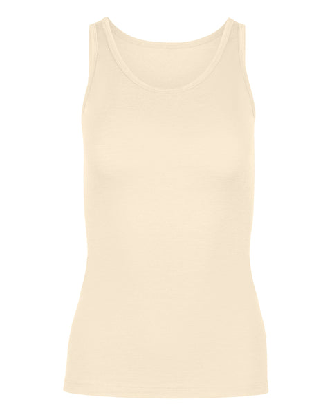 Camiseta sin mangas de mujer en merino natural, vista frontal