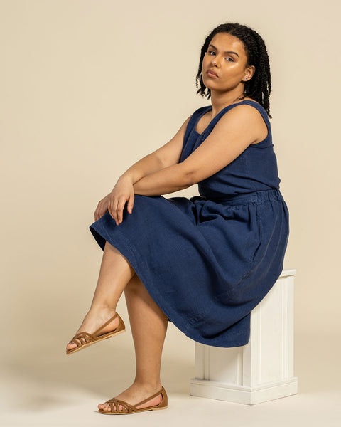 Camiseta sin mangas de lino Hana Azul Tormenta