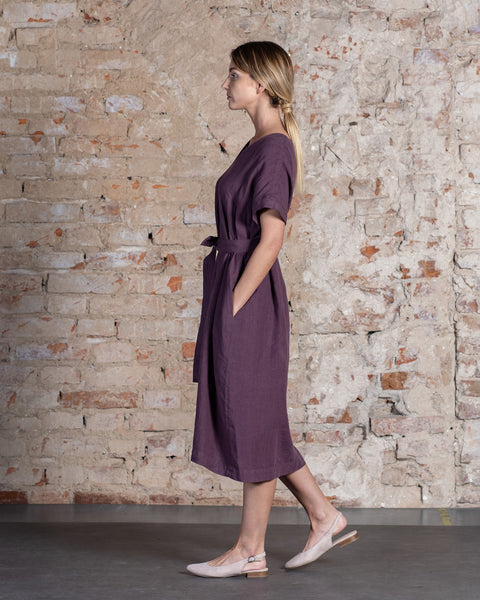Vestido holgado de lino Joelle Sombra Púrpura