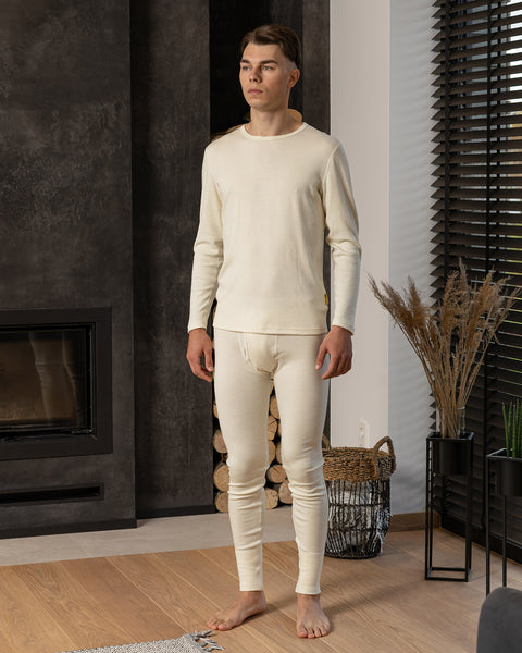 Men's Merino 250 Set of Long Sleeve & Bottom Rub Natural
