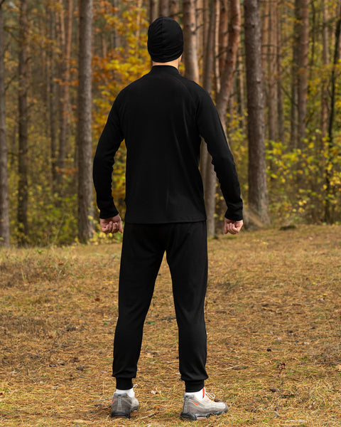 Conjunto para hombre Merino 250 de camiseta con cremallera en el cuello y pantalones deportivos negros