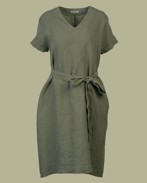 Vestido suelto de lino Joelle verde piedra