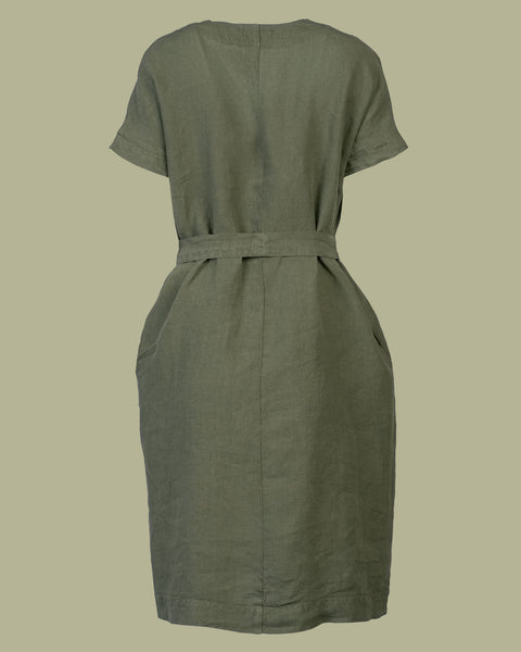 Vestido suelto de lino Joelle verde piedra