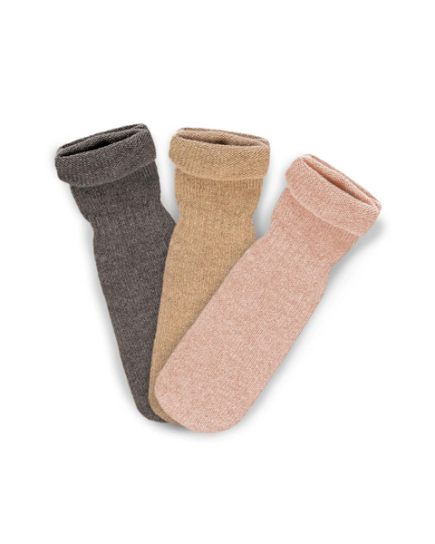 Calcetines para niños de merino y cachemir, paquete de 3 - Gris perfecto, beige cremoso, rosa polvoriento